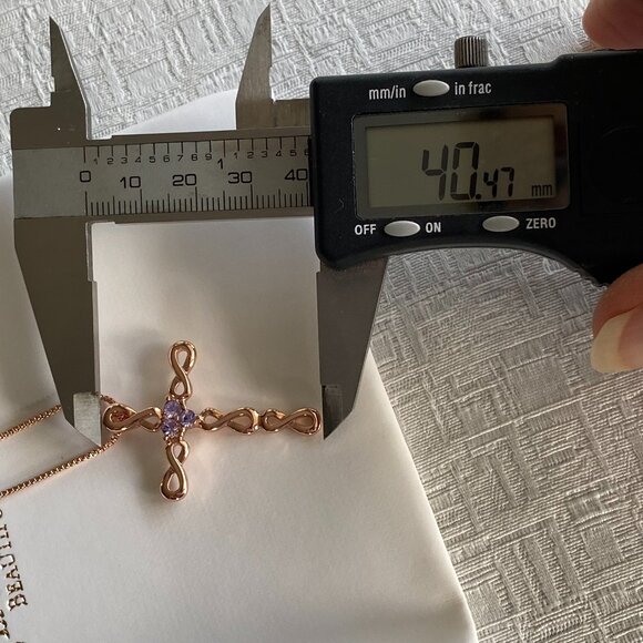 Butler Rose Gold Tone Infinity Amethyst Cross Necklace - Picture 5 of 7